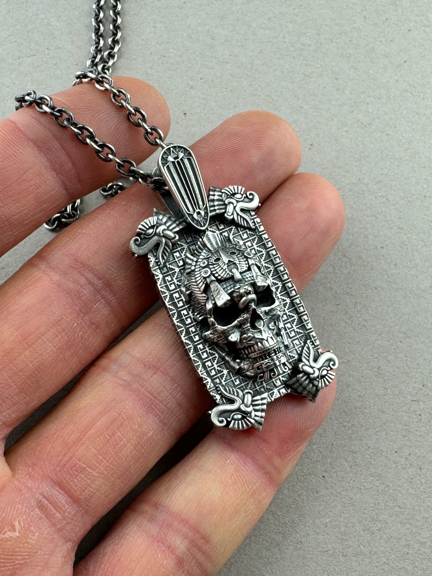 MesoSkull Tag Pendant Sterling Silver