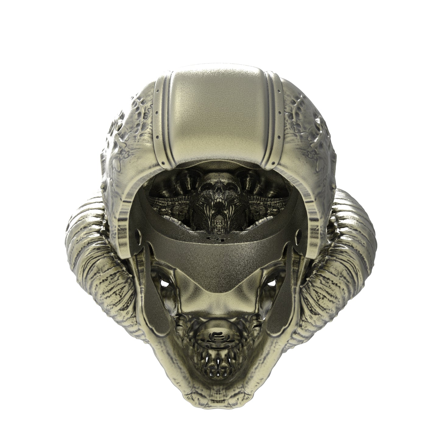 Brass Horned Demon Skull Ring