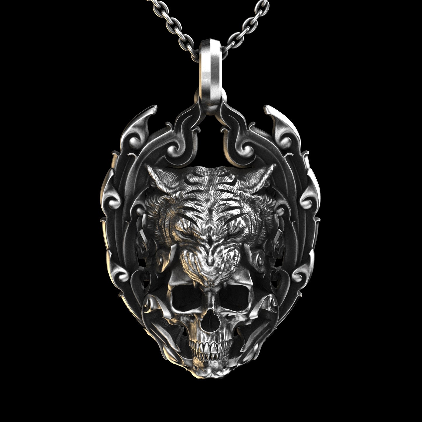 Tiger Skull Pendant Sterling