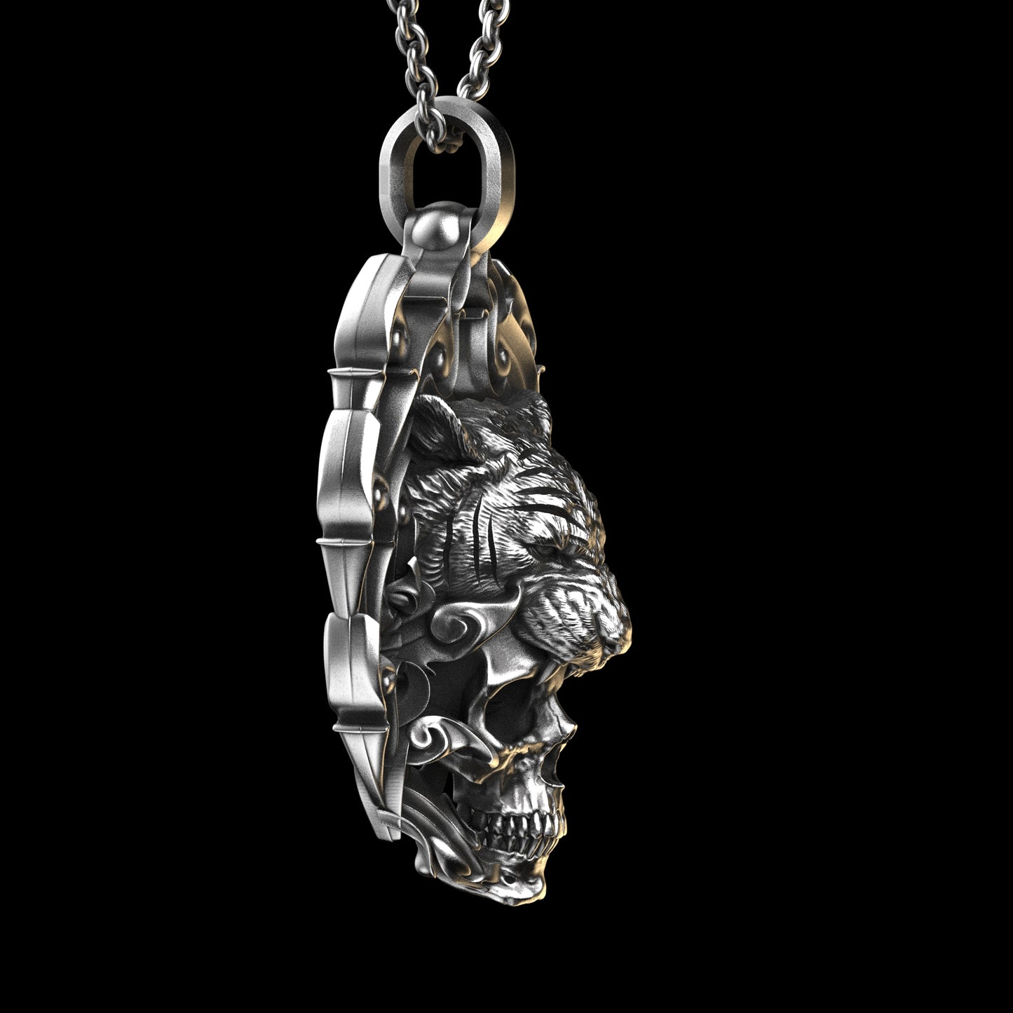 Tiger Skull Pendant Sterling