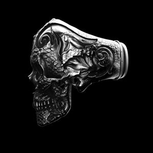 Croc Skin Skull Ring Sterling Silver