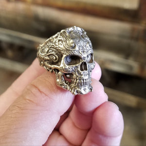 Brass Flourish Skull Ring