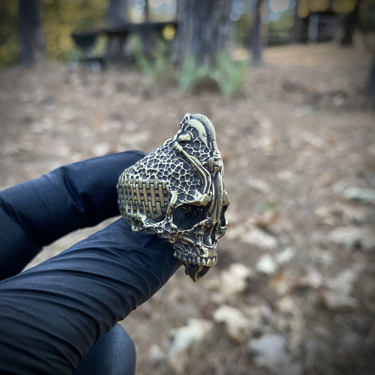 Brass Chisel Skull Ring