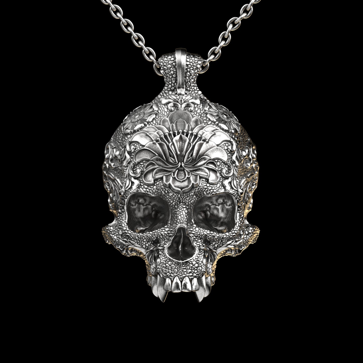 Colgante de calavera ornamental en plata de ley