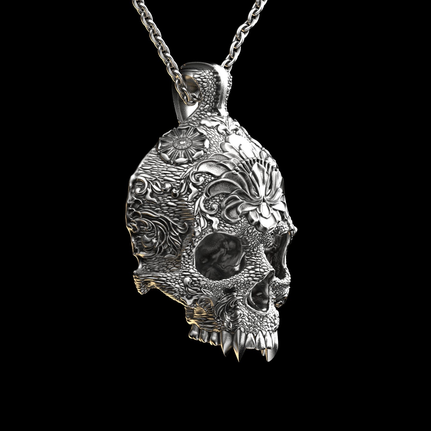 Colgante de calavera ornamental en plata de ley