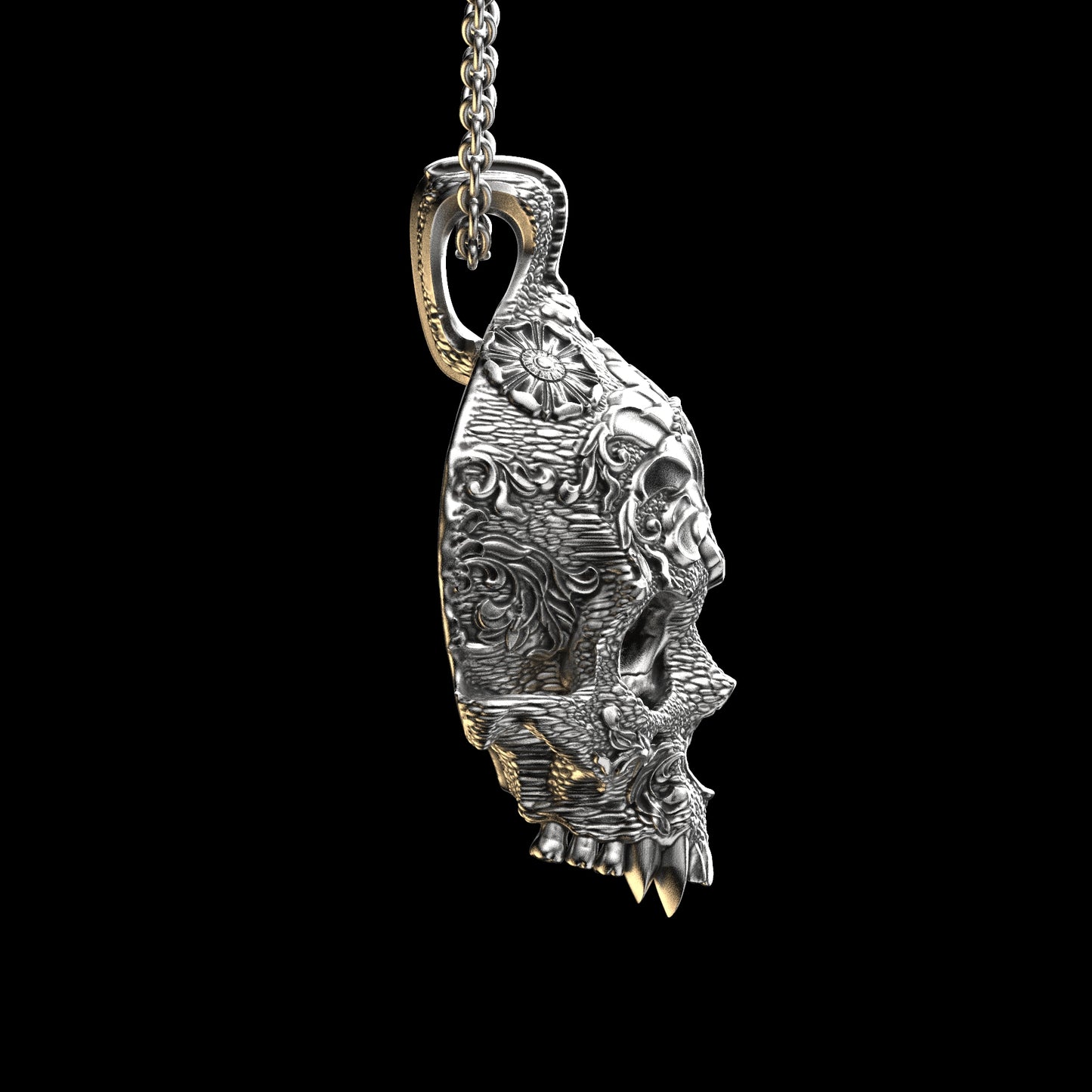 Colgante de calavera ornamental en plata de ley