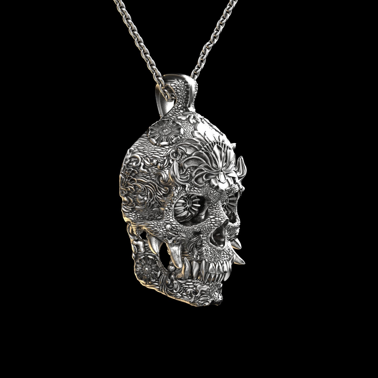 Oni Skull Pendant Sterling