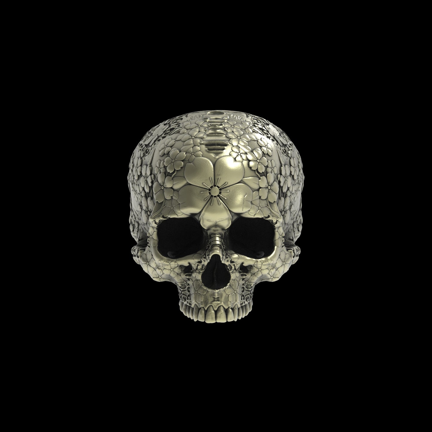 Brass Japanese Garden Skull Ring