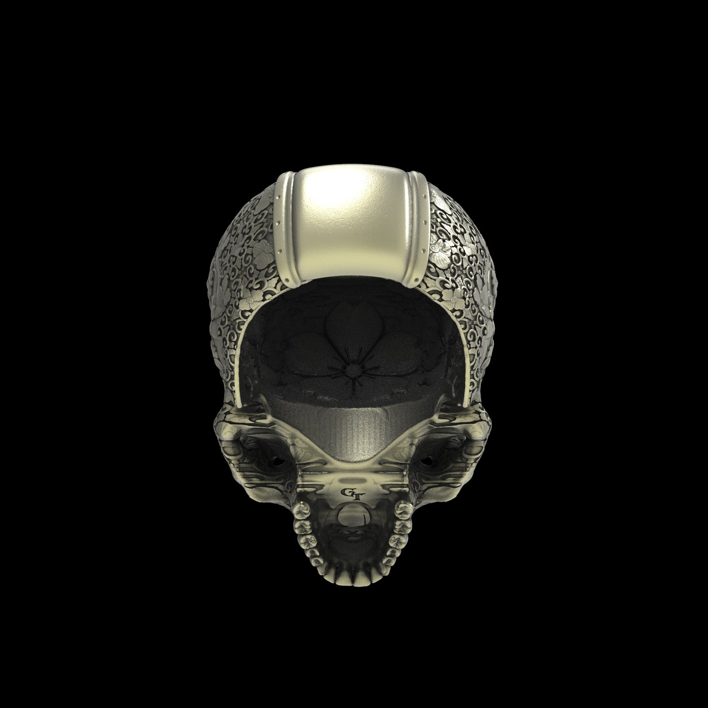 Brass Japanese Garden Skull Ring